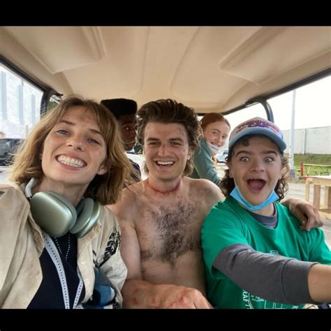 Same Crew On A Golf Cart While Steve Joe Keery Is Shirtless With A Nice
