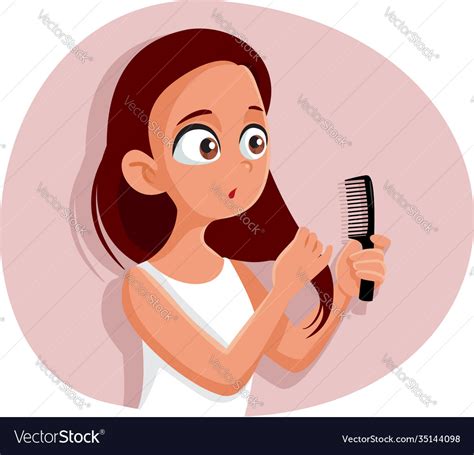 Funny Teen Girl Combing Her Hair Cartoon Vector Image
