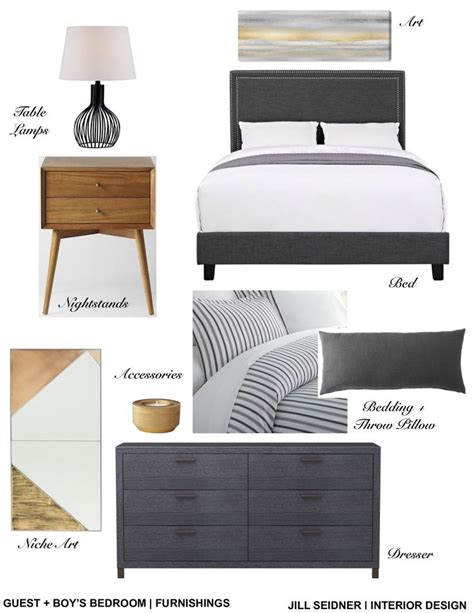 A Bedroom Design Board With Furniture And Accessories