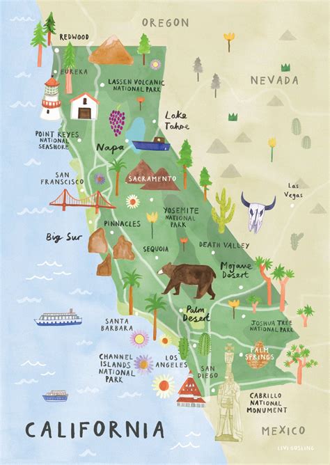 Illustrated Map Of California Printable Maps