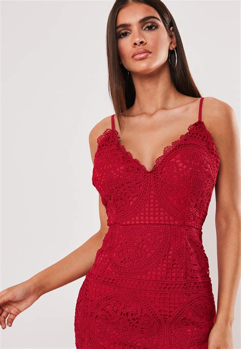 Red Lace Cami Bodycon Mini Dress Missguided