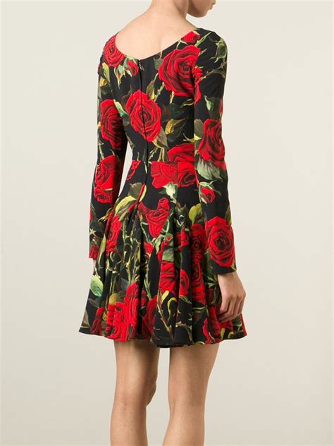 Lyst Dolce And Gabbana Rose Print Dress In Red