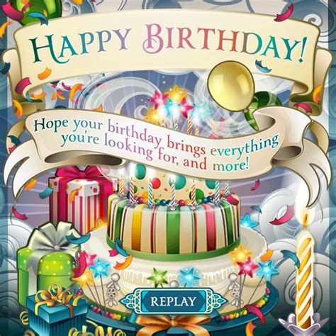 A Birthday Card With An Image Of A Cake And Presents On The Front