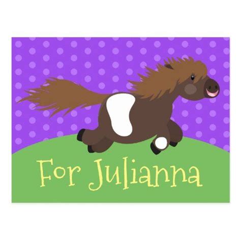 Cute Happy Shetland Pony Cartoon Illustration Postcard In