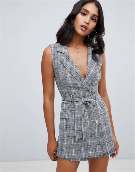 Lipsy Tux Playsuit In Monochrome Check ASOS Latest Fashion Clothes
