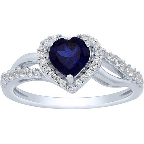 Sterling Silver Heart Shaped Lab Created Blue And White Sapphire Ring
