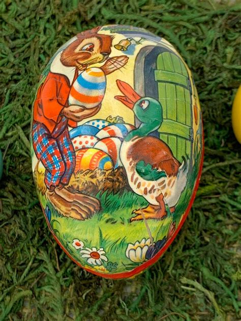 Vintage Paper Mache Easter Egg Box Easter Bunny Candy Container East