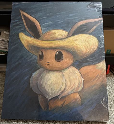 Pokémon Center Van Gogh Eevee Inspired Portrait w straw Hat Canvas Wall