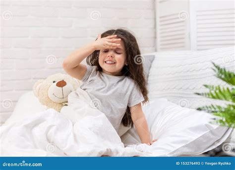 Little Child Girl Wakes Up From Sleep Stock Image Image Of Indoor