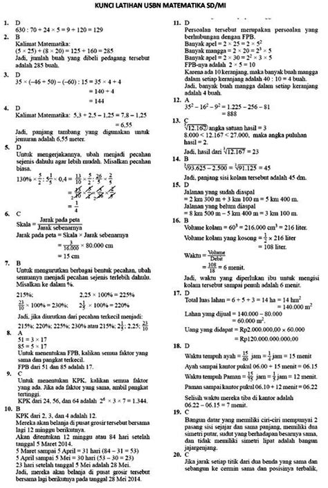 Kunci Jawaban Ujian Kelas Matematika Kumpulan Materi
