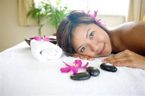 Woman Restful On Massage Therapy Bed Stock Image Image Of Asian Beautiful 6328293