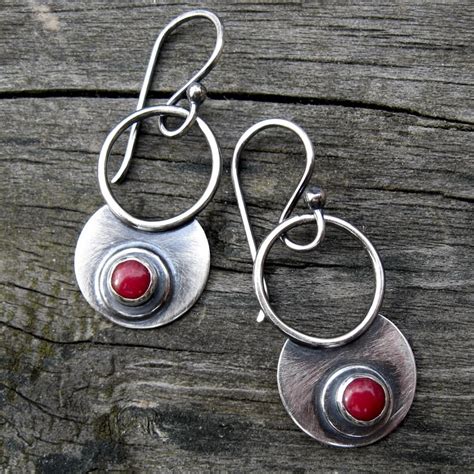 Red Coral Dangle Earrings Sterling Silver Dangles Silver Etsy