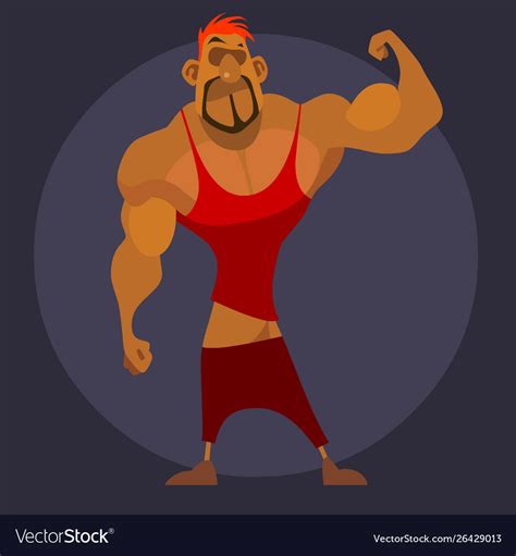 Cartoon Male Athlete Shows His Muscle Mass On Vector Image