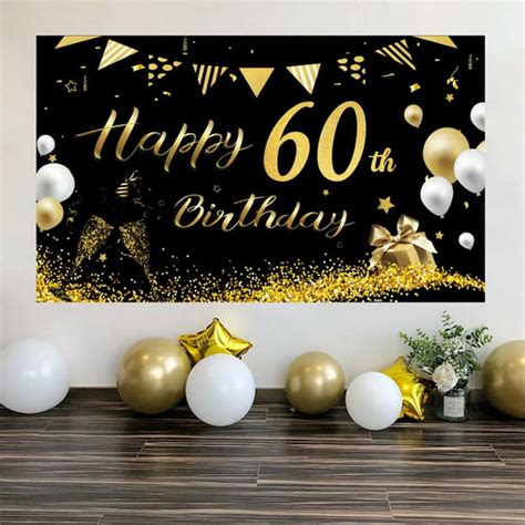 60th Birthday Party Decoration Extra Large Black Gold Sign Poster 60th