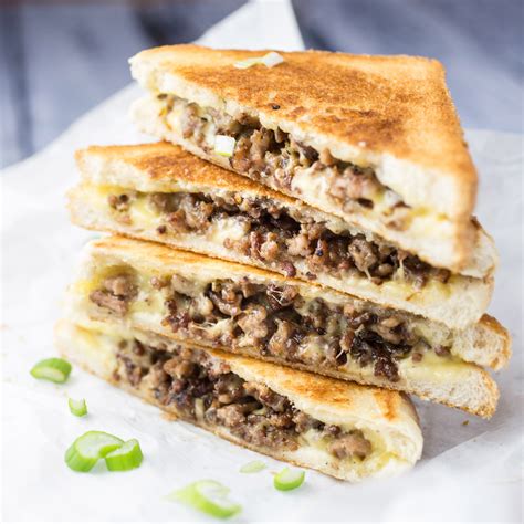 In a large skillet over medium high heat, saute beef, onion and celery in butter until no longer pink. Ground Beef Grilled Cheese Sandwich | The Girl Loves To Eat