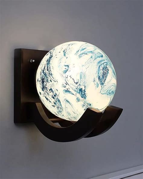 Smrayas Wooden Wall Lamp Globe Shape With Marble Glass Shadeswall