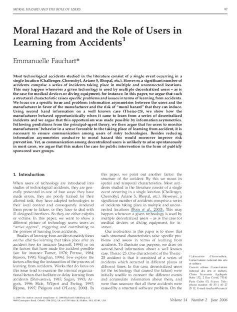 Pdf Moral Hazard And The Role Of Users In Learning From Accidents1