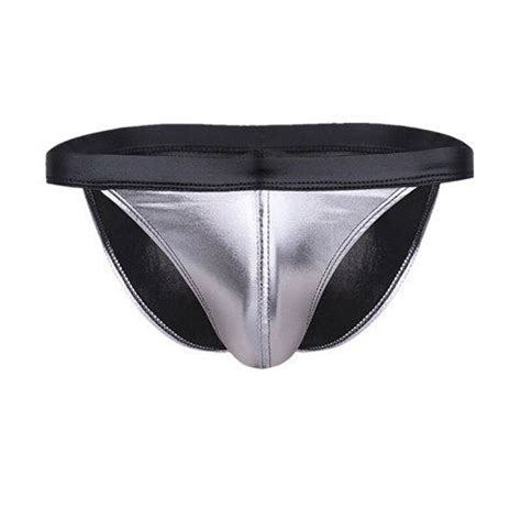 Sexy Men Plus Size U Convex Pouch Shiny Briefs G String Smooth Thongs Low Rise Underwwear Faux