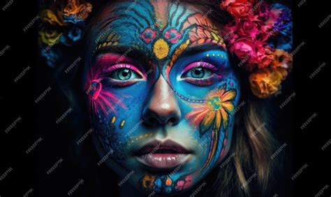 Premium Ai Image Colorful Face Painting Airbrush Art Generative Ai