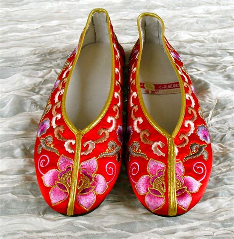 Exotic Red Silk Embroidered Chinese Slippers From A Ballet Dancers Personal Collection Of Red