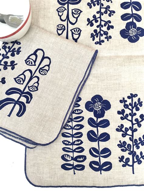 Linen Tea Towel Dish Cloth Flowers Boho Floral Kitchen Etsy Printed