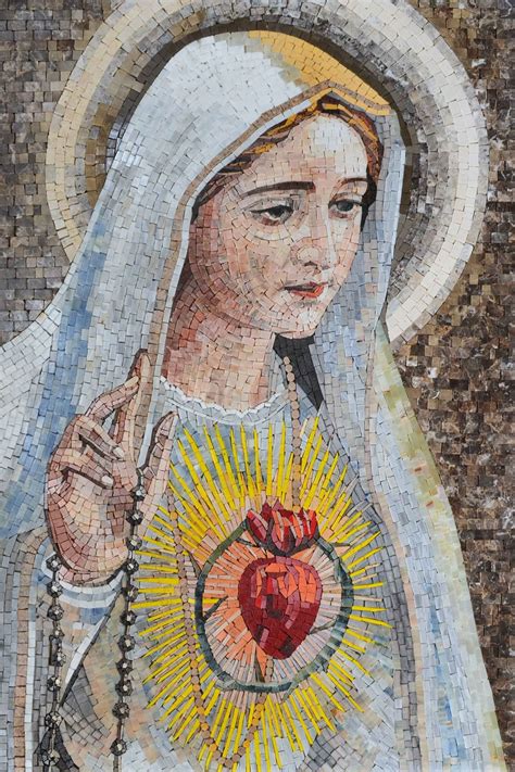 Virgin Mary Sacred Heart Marble Mosaic Religious Mozaico Virgin