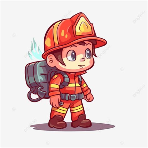 Fire Fighter Clipart Cute Cartoon Firefighter With Backpack Vector Vector Illustrativid Aa
