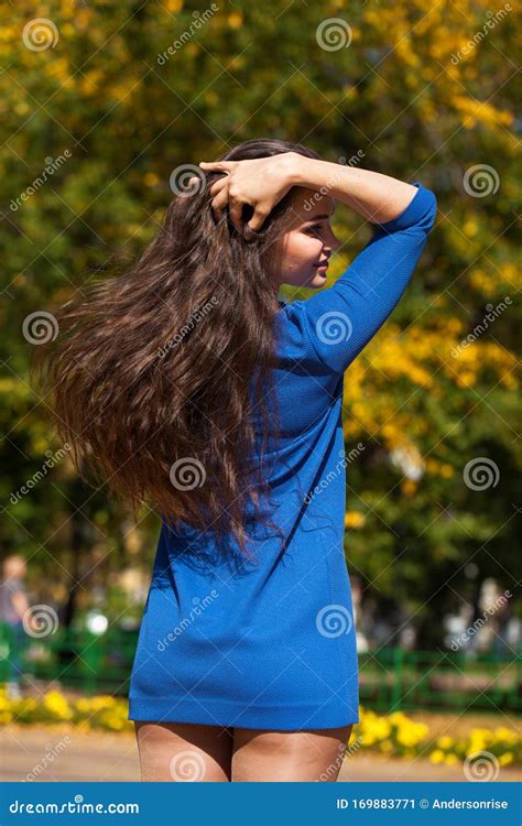 female brunette hair rear view summer park stock image image of long sexual 169883771
