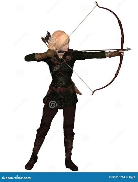 Blonde Female Archer Standing Stock Illustration Illustration Of