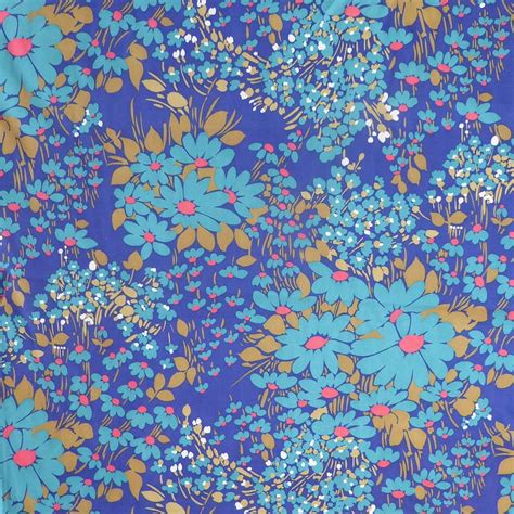 vintage 60s 70s fabric blue flower power floral unused polyester materi ebay blue flower