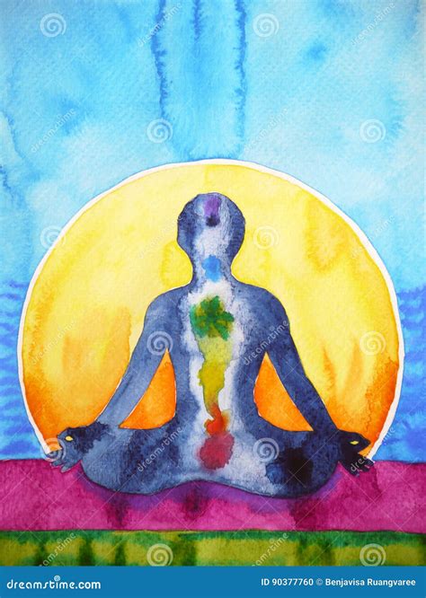 Lotus Pose Yoga Chakra Symbol Reiki Therapy Watercolor Painting
