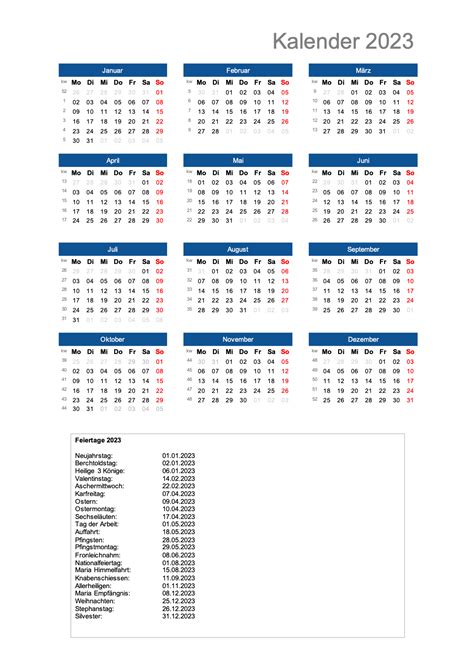 Jahreskalender 2023 Zum Ausdrucken Mit Feiertagen Und Kw