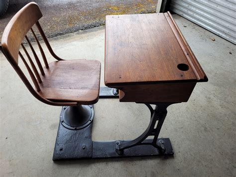 Antique School Desk And Chair 1880s Pick Up Only Etsy