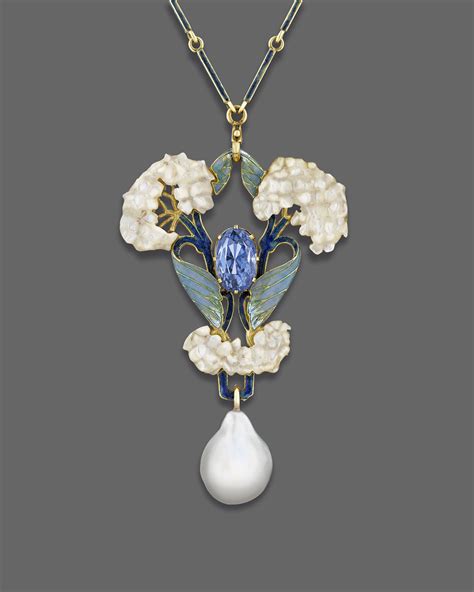 Sapphire And Pearl Art Nouveau Necklace By René Lalique ~ Designer