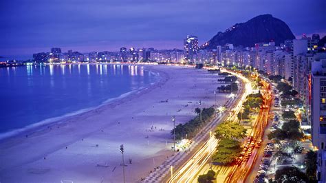 Copacabana Beach Rio De Janeiro Brazil At Night