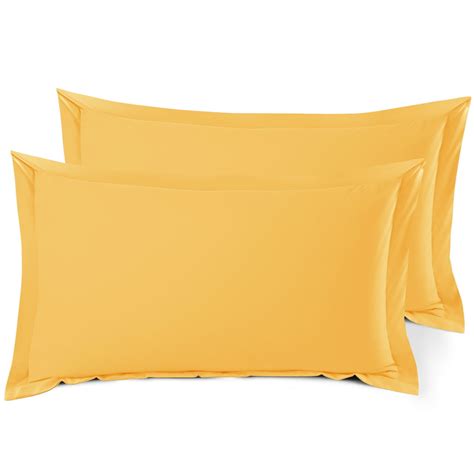set of 2 king 20 x36 size pillow shams yellow hotel luxury soft double brushed microfiber