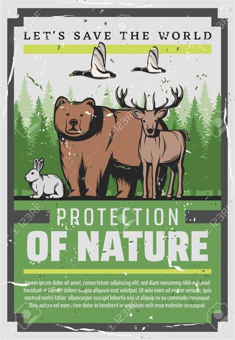 Protect Nature Save Wild Animals Vintage Poster Vector Wildlife And