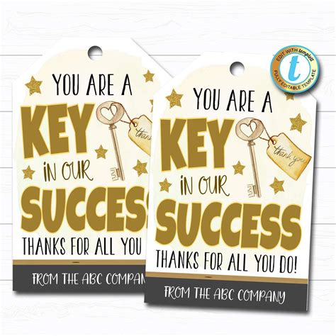 Employee Appreciation Gift Tag Thank You Success Key Worker Essential