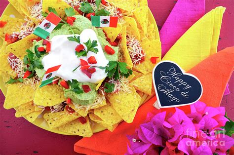 Happy Cinco De Mayo Party Table With Nachos Food Platter Photograph By