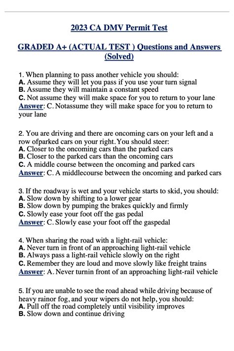 2023 Ca Dmv Permit Test Graded A Actual Test Questions And Answers
