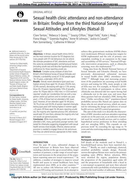 pdf sexual health clinic attendance and non attendance in britain findings from the third