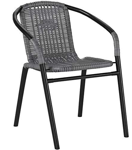 Flash Furniture 4 Pk Gray Rattan Indoor Outdoor Restaurant Stack Chair