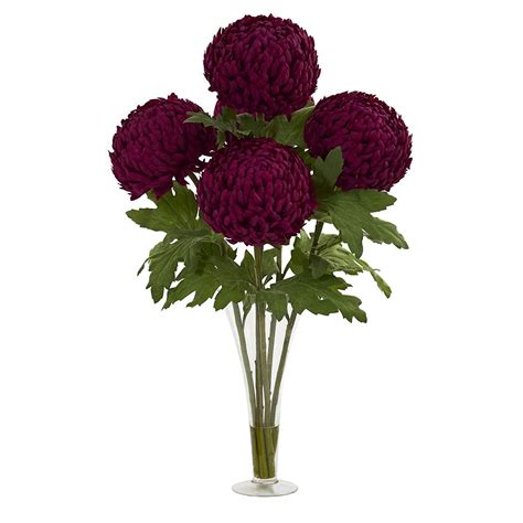 nearly natural 1554 30 mum arrangement in flared vase artificial plant burgundy artificial