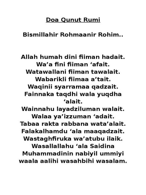 Bacaan Doa Qunut Dalam Rumi