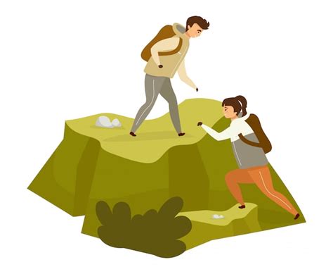Premium Vector Couple Climbing Hill Color Illustration
