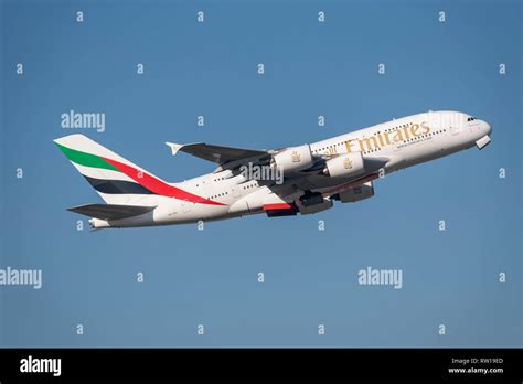 Emirates Airbus A380 Superjumbo Jet Airliner Plane A6 Eei Taking Off