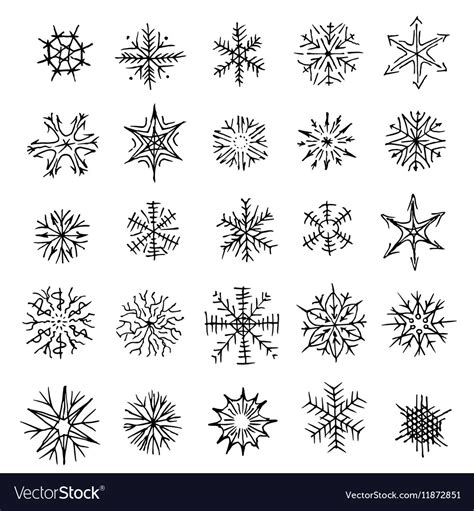 Many Different Shapes Of Snowflakes Drawn By Hand Vector Image