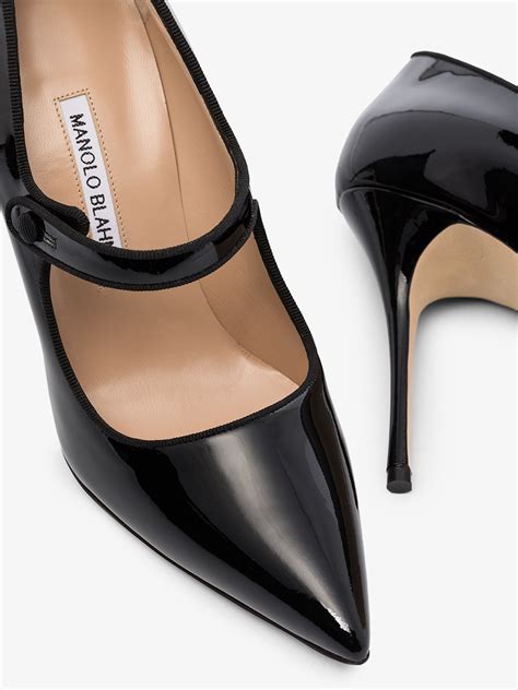 Manolo Blahnik Black Campari Patent Leather Mary Jane Pumps Browns