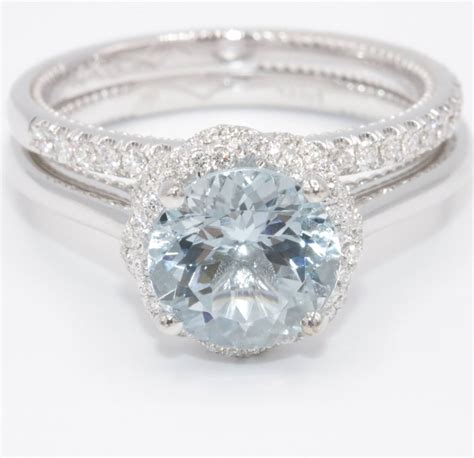 Aquamarine Engagement Ring Infinity Halo Diamond Wedding Etsy
