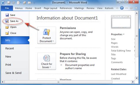Save Button In Microsoft Word